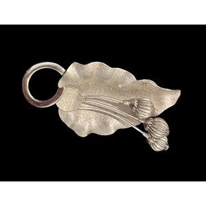 Vintage Silver Tone Metal Brooch Floral Leaf Art Deco Nouveau #C-1